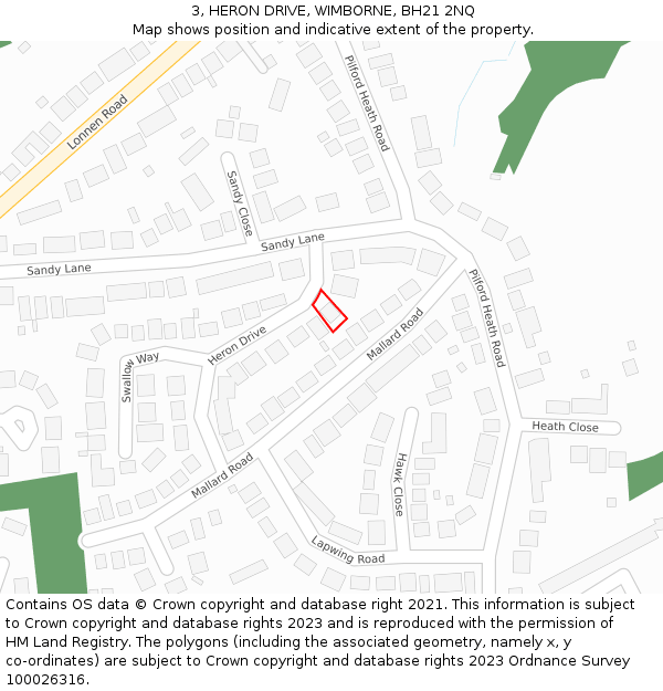 3, HERON DRIVE, WIMBORNE, BH21 2NQ: Location map and indicative extent of plot