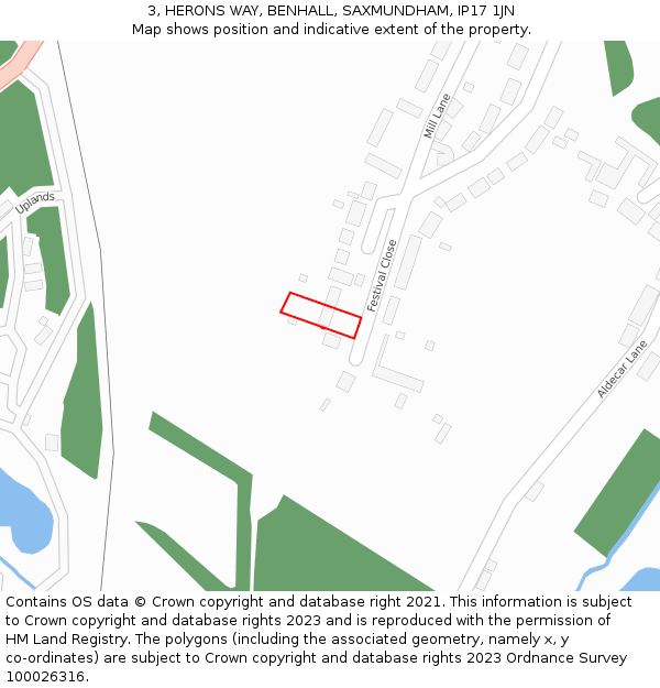 3, HERONS WAY, BENHALL, SAXMUNDHAM, IP17 1JN: Location map and indicative extent of plot