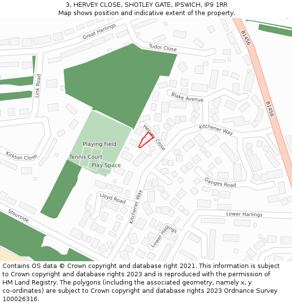 3, HERVEY CLOSE, SHOTLEY GATE, IPSWICH, IP9 1RR: Location map and indicative extent of plot