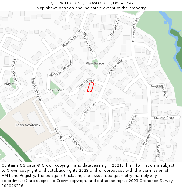 3, HEWITT CLOSE, TROWBRIDGE, BA14 7SG: Location map and indicative extent of plot