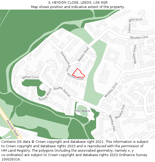 3, HEYDON CLOSE, LEEDS, LS6 4QR: Location map and indicative extent of plot