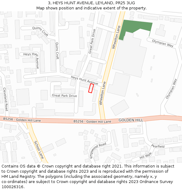 3, HEYS HUNT AVENUE, LEYLAND, PR25 3UG: Location map and indicative extent of plot