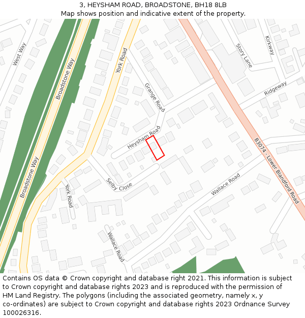 3, HEYSHAM ROAD, BROADSTONE, BH18 8LB: Location map and indicative extent of plot