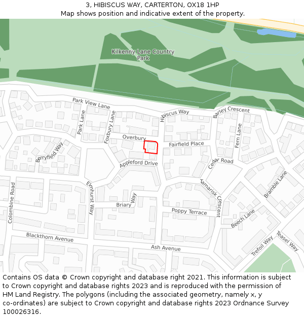 3, HIBISCUS WAY, CARTERTON, OX18 1HP: Location map and indicative extent of plot