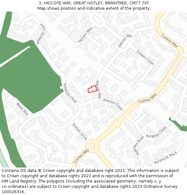 3, HIDCOTE WAY, GREAT NOTLEY, BRAINTREE, CM77 7XT: Location map and indicative extent of plot