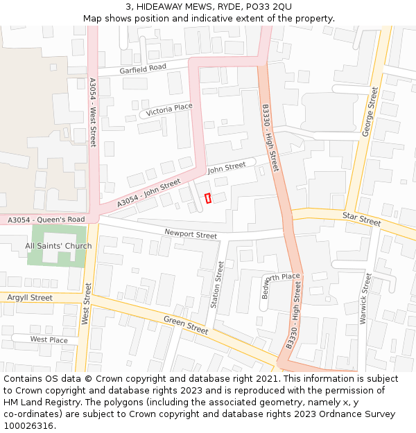 3, HIDEAWAY MEWS, RYDE, PO33 2QU: Location map and indicative extent of plot