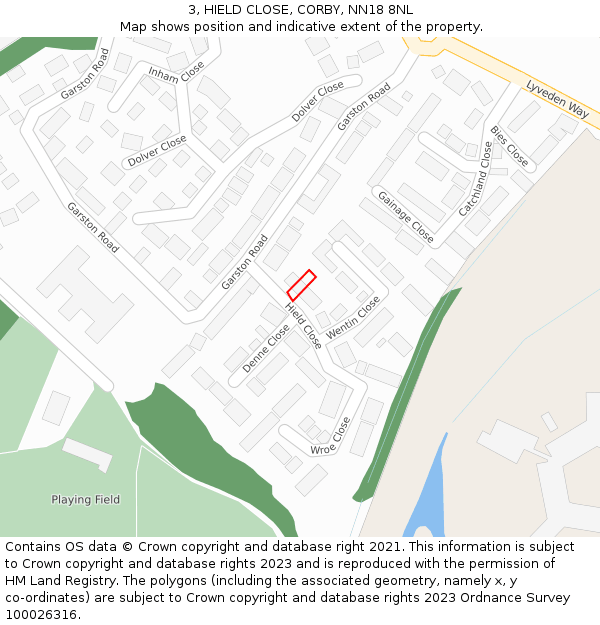 3, HIELD CLOSE, CORBY, NN18 8NL: Location map and indicative extent of plot