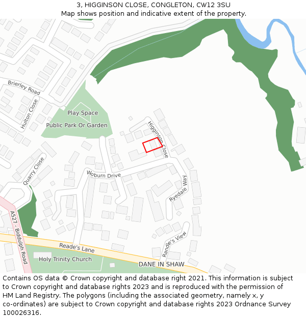 3, HIGGINSON CLOSE, CONGLETON, CW12 3SU: Location map and indicative extent of plot