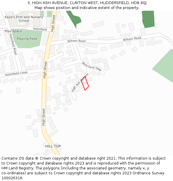 3, HIGH ASH AVENUE, CLAYTON WEST, HUDDERSFIELD, HD8 9QJ: Location map and indicative extent of plot