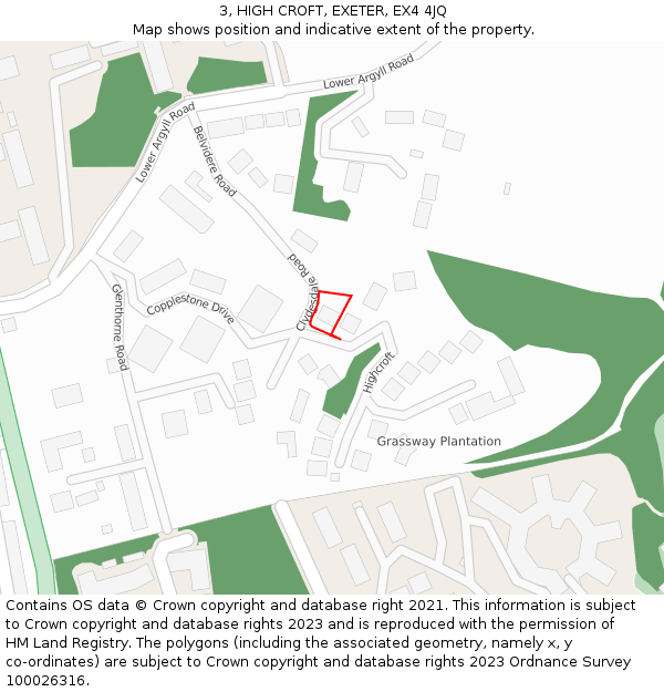 3, HIGH CROFT, EXETER, EX4 4JQ: Location map and indicative extent of plot