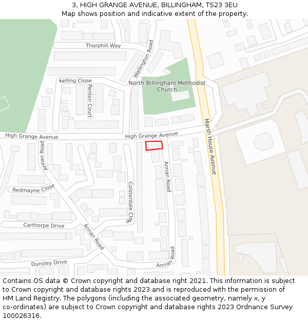 3, HIGH GRANGE AVENUE, BILLINGHAM, TS23 3EU: Location map and indicative extent of plot