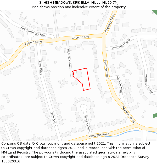 3, HIGH MEADOWS, KIRK ELLA, HULL, HU10 7NJ: Location map and indicative extent of plot