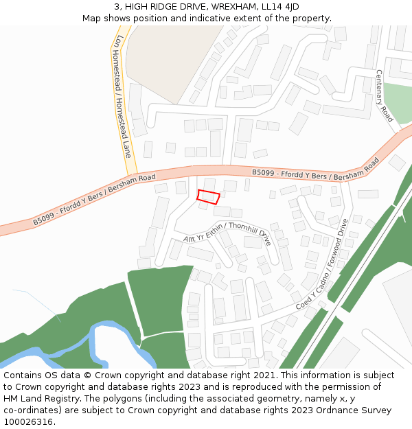 3, HIGH RIDGE DRIVE, WREXHAM, LL14 4JD: Location map and indicative extent of plot