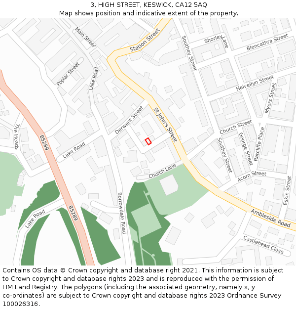 3, HIGH STREET, KESWICK, CA12 5AQ: Location map and indicative extent of plot