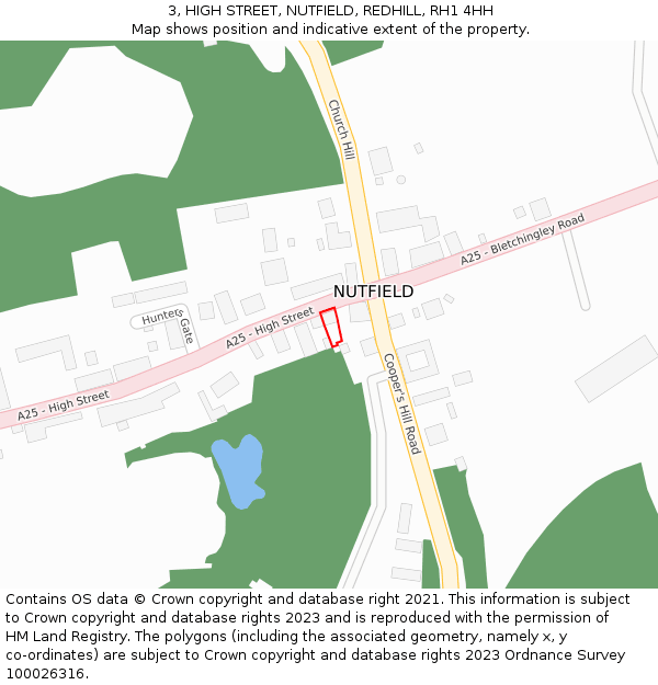 3, HIGH STREET, NUTFIELD, REDHILL, RH1 4HH: Location map and indicative extent of plot