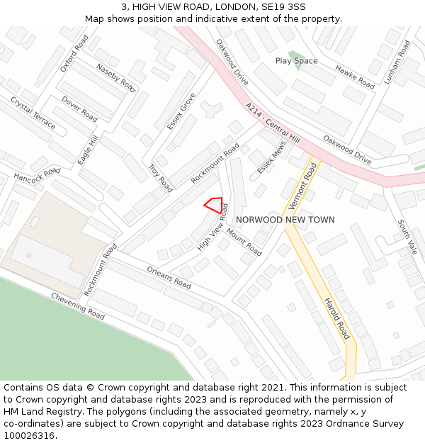 3, HIGH VIEW ROAD, LONDON, SE19 3SS: Location map and indicative extent of plot