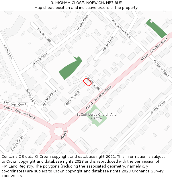 3, HIGHAM CLOSE, NORWICH, NR7 8UF: Location map and indicative extent of plot