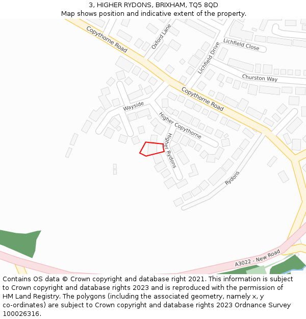 3, HIGHER RYDONS, BRIXHAM, TQ5 8QD: Location map and indicative extent of plot