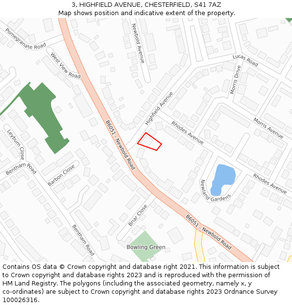 3, HIGHFIELD AVENUE, CHESTERFIELD, S41 7AZ: Location map and indicative extent of plot