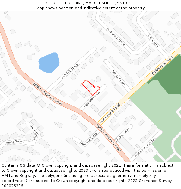 3, HIGHFIELD DRIVE, MACCLESFIELD, SK10 3DH: Location map and indicative extent of plot