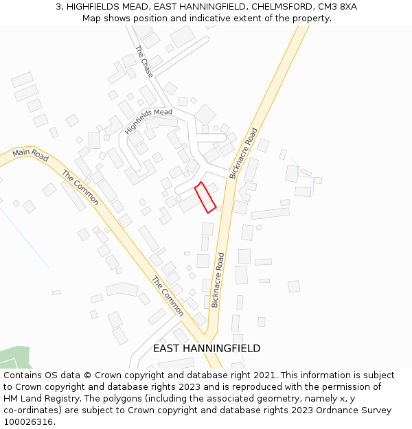 3, HIGHFIELDS MEAD, EAST HANNINGFIELD, CHELMSFORD, CM3 8XA: Location map and indicative extent of plot