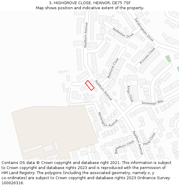 3, HIGHGROVE CLOSE, HEANOR, DE75 7SF: Location map and indicative extent of plot