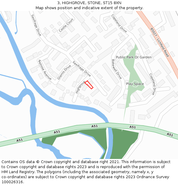 3, HIGHGROVE, STONE, ST15 8XN: Location map and indicative extent of plot