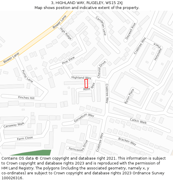 3, HIGHLAND WAY, RUGELEY, WS15 2XJ: Location map and indicative extent of plot