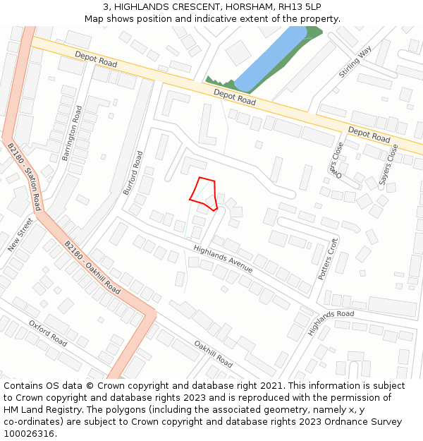3, HIGHLANDS CRESCENT, HORSHAM, RH13 5LP: Location map and indicative extent of plot