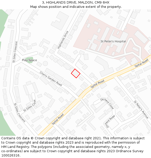 3, HIGHLANDS DRIVE, MALDON, CM9 6HX: Location map and indicative extent of plot