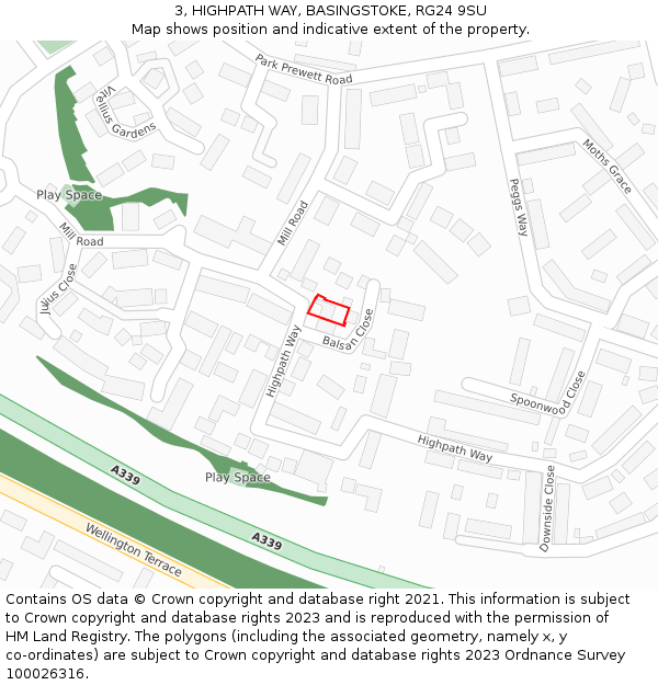 3, HIGHPATH WAY, BASINGSTOKE, RG24 9SU: Location map and indicative extent of plot