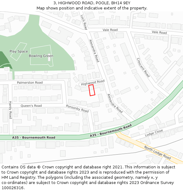 3, HIGHWOOD ROAD, POOLE, BH14 9EY: Location map and indicative extent of plot