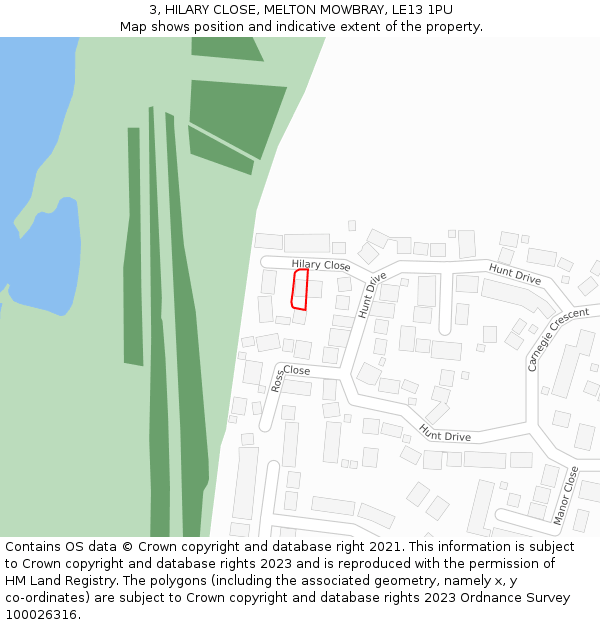 3, HILARY CLOSE, MELTON MOWBRAY, LE13 1PU: Location map and indicative extent of plot