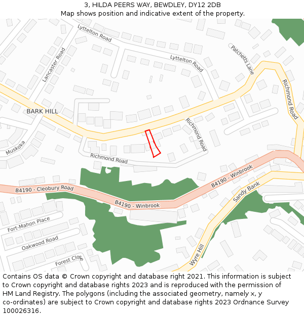 3, HILDA PEERS WAY, BEWDLEY, DY12 2DB: Location map and indicative extent of plot