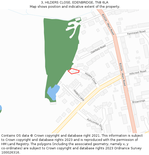 3, HILDERS CLOSE, EDENBRIDGE, TN8 6LA: Location map and indicative extent of plot