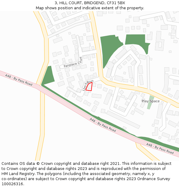 3, HILL COURT, BRIDGEND, CF31 5BX: Location map and indicative extent of plot