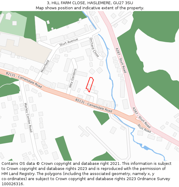 3, HILL FARM CLOSE, HASLEMERE, GU27 3SU: Location map and indicative extent of plot