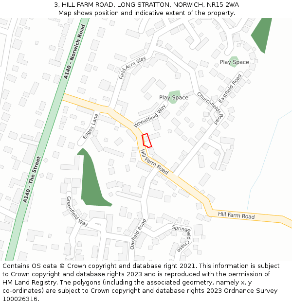 3, HILL FARM ROAD, LONG STRATTON, NORWICH, NR15 2WA: Location map and indicative extent of plot