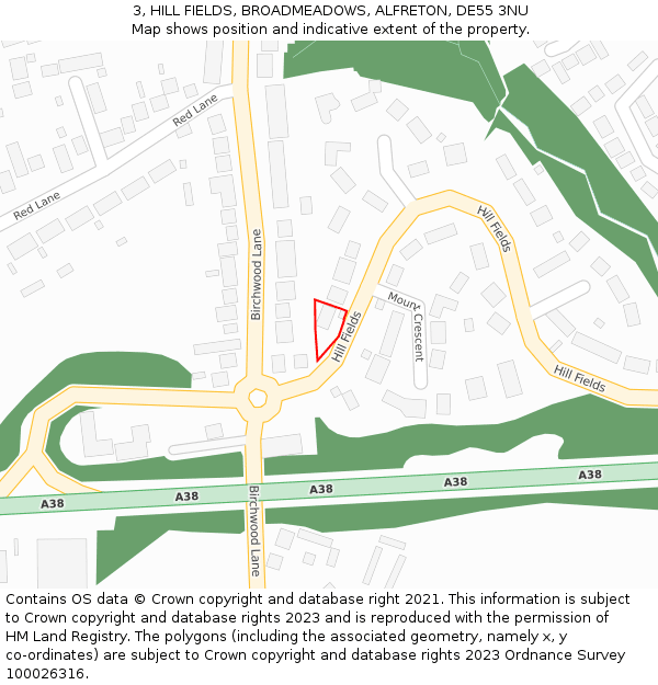 3, HILL FIELDS, BROADMEADOWS, ALFRETON, DE55 3NU: Location map and indicative extent of plot