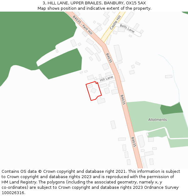 3, HILL LANE, UPPER BRAILES, BANBURY, OX15 5AX: Location map and indicative extent of plot