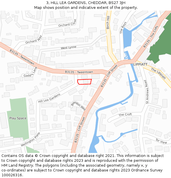 3, HILL LEA GARDENS, CHEDDAR, BS27 3JH: Location map and indicative extent of plot