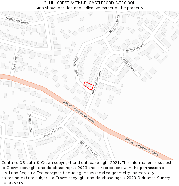 3, HILLCREST AVENUE, CASTLEFORD, WF10 3QL: Location map and indicative extent of plot