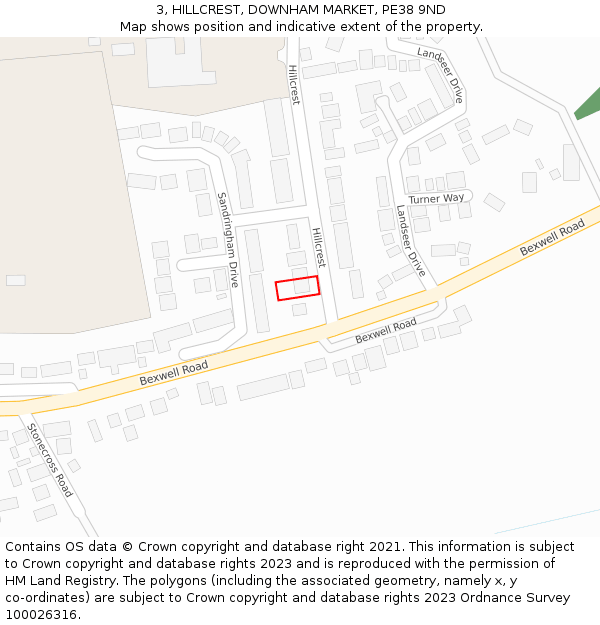 3, HILLCREST, DOWNHAM MARKET, PE38 9ND: Location map and indicative extent of plot