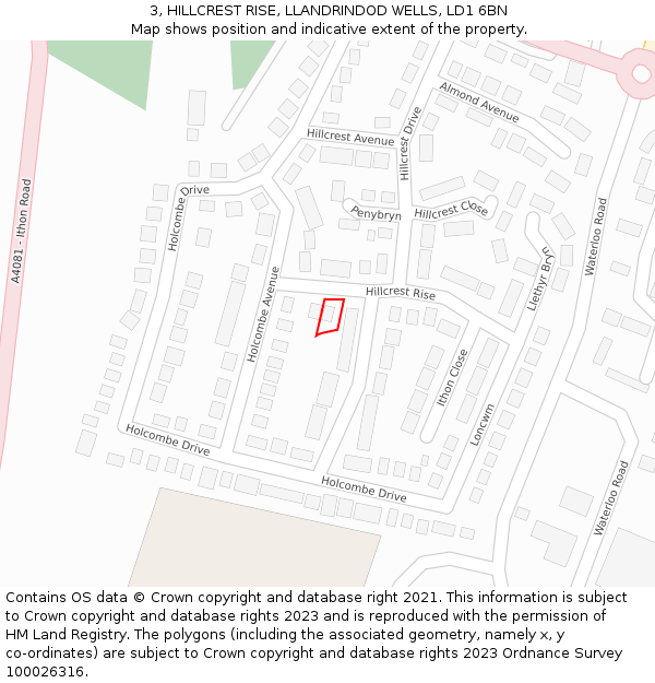 3, HILLCREST RISE, LLANDRINDOD WELLS, LD1 6BN: Location map and indicative extent of plot