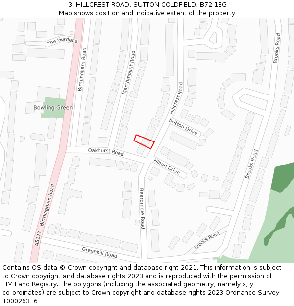 3, HILLCREST ROAD, SUTTON COLDFIELD, B72 1EG: Location map and indicative extent of plot