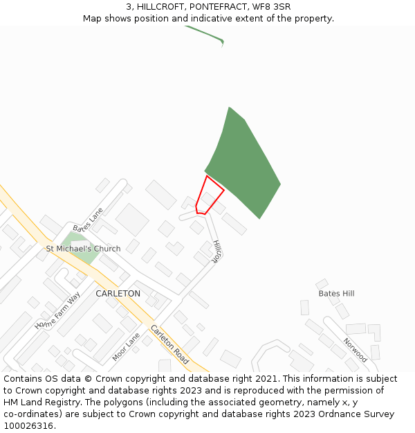 3, HILLCROFT, PONTEFRACT, WF8 3SR: Location map and indicative extent of plot