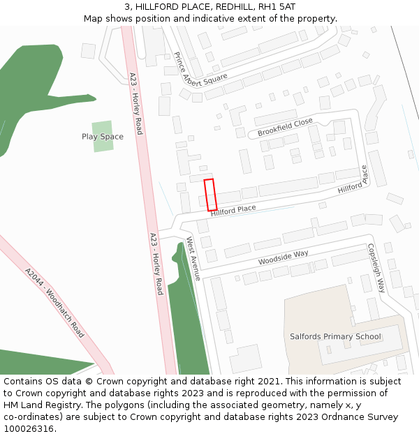 3, HILLFORD PLACE, REDHILL, RH1 5AT: Location map and indicative extent of plot