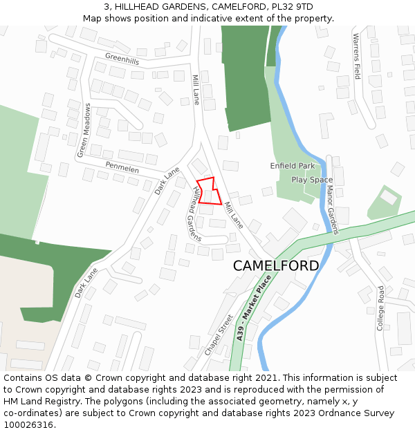 3, HILLHEAD GARDENS, CAMELFORD, PL32 9TD: Location map and indicative extent of plot