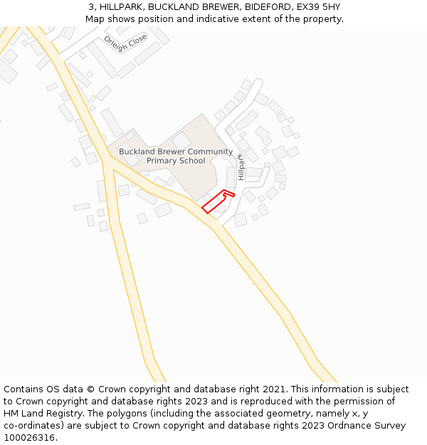 3, HILLPARK, BUCKLAND BREWER, BIDEFORD, EX39 5HY: Location map and indicative extent of plot