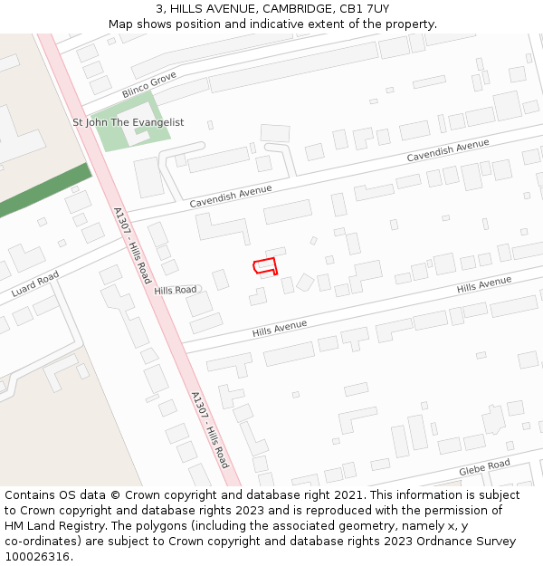 3, HILLS AVENUE, CAMBRIDGE, CB1 7UY: Location map and indicative extent of plot